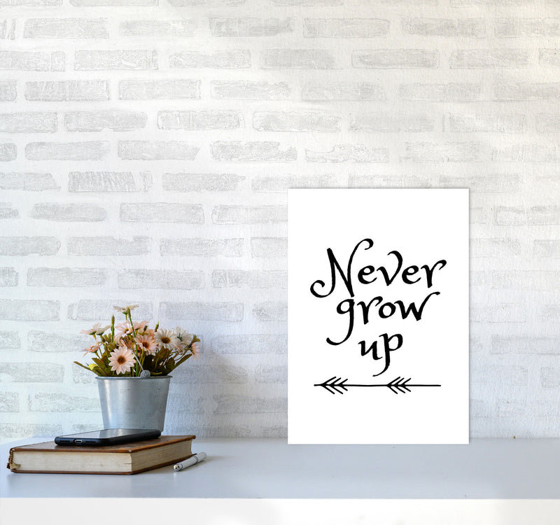 Never Grow Up Black Framed Nursey Wall Art Print A3 Black Frame