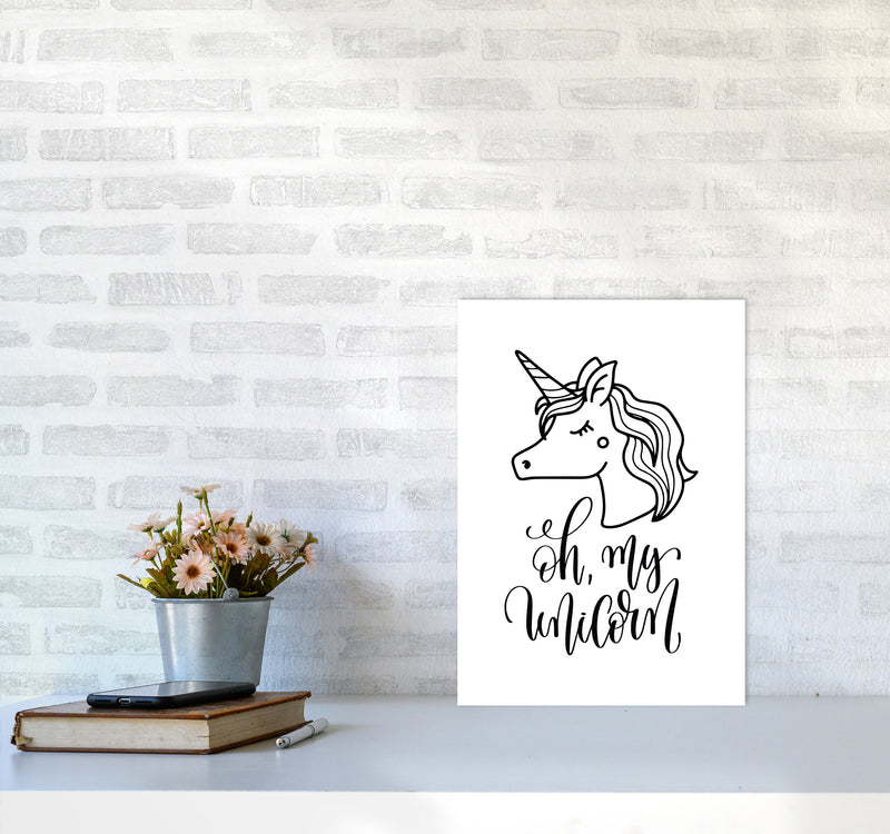 Oh My Unicorn Black Framed Nursey Wall Art Print A3 Black Frame