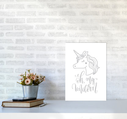 Oh My Unicorn Grey Framed Nursey Wall Art Print A3 Black Frame