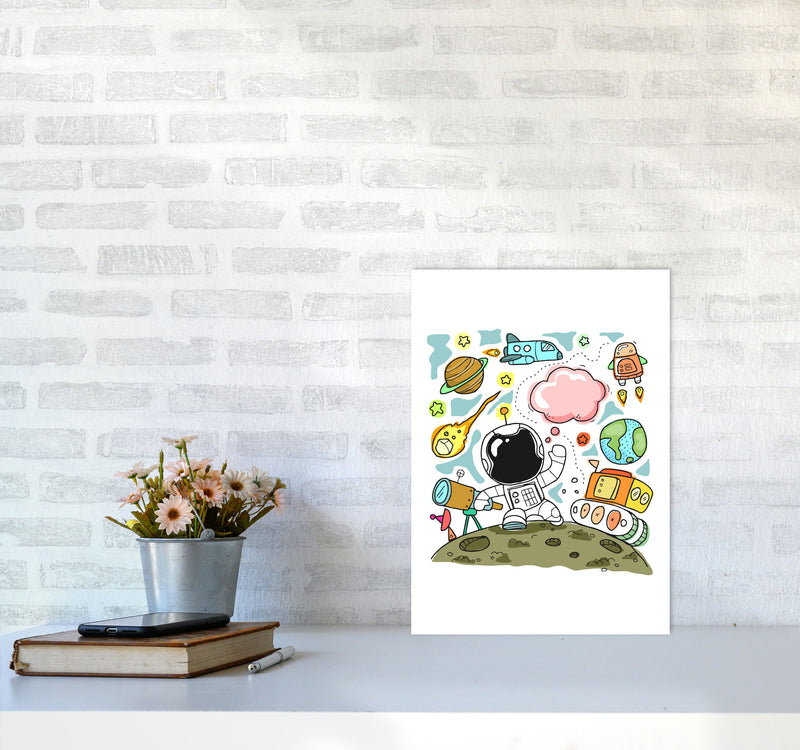Space Illustration Framed Nursey Wall Art Print A3 Black Frame
