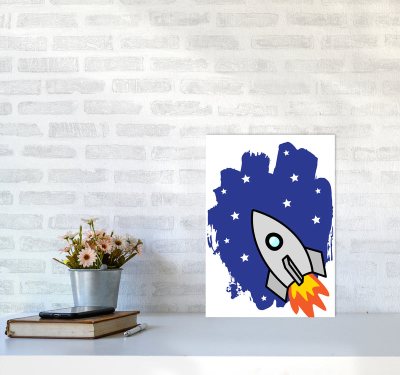 Space Rocket Framed Nursey Wall Art Print A3 Black Frame