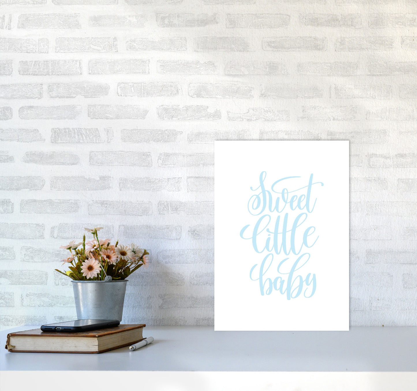 Sweet Little Baby Blue Framed Nursey Wall Art Print A3 Black Frame