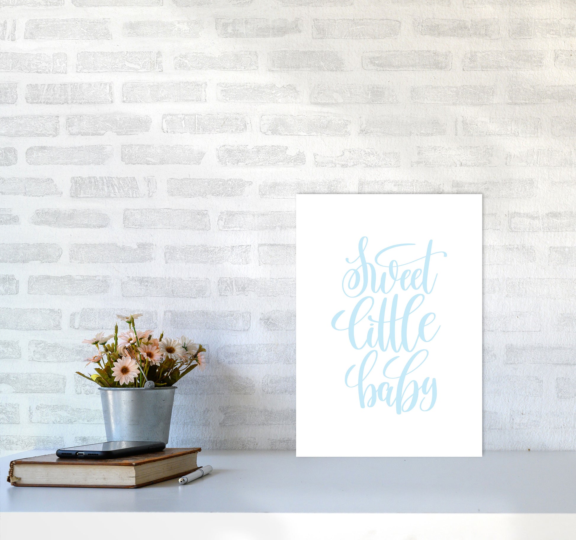 Sweet Little Baby Blue Framed Nursey Wall Art Print A3 Black Frame