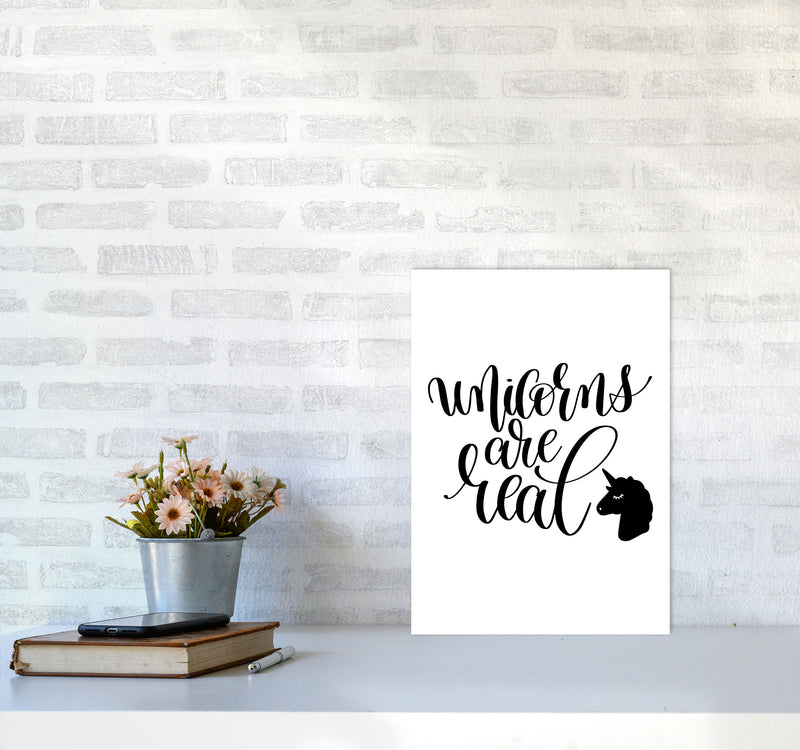 Unicorns Are Real Black Framed Nursey Wall Art Print A3 Black Frame