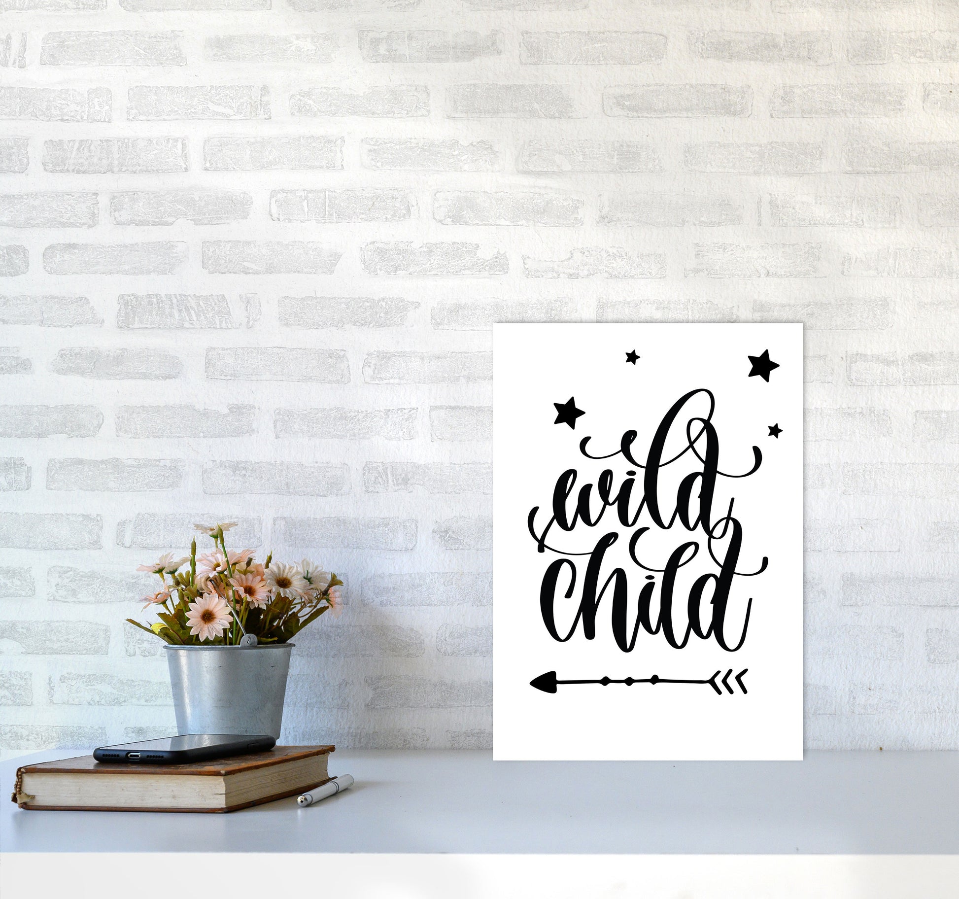 Wild Child Black Framed Nursey Wall Art Print A3 Black Frame