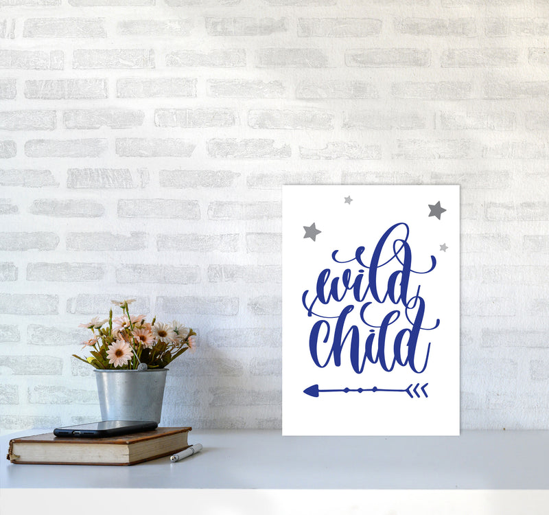 Wild Child Navy Framed Nursey Wall Art Print A3 Black Frame