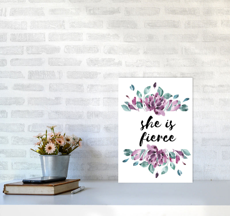 She Is Fierce Purple Floral Modern Print A3 Black Frame