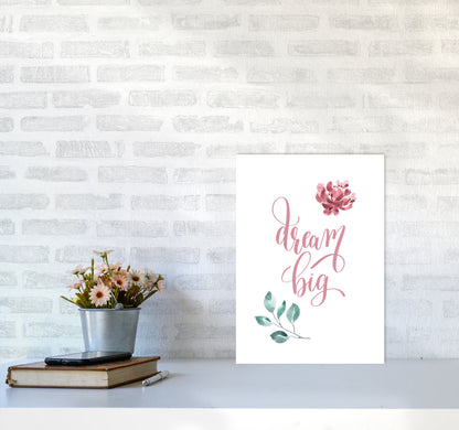 Dream Big Pink Floral Framed Typography Wall Art Print A3 Black Frame