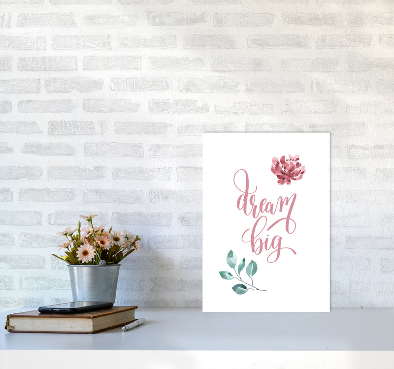 Dream Big Pink Floral Framed Typography Wall Art Print A3 Black Frame