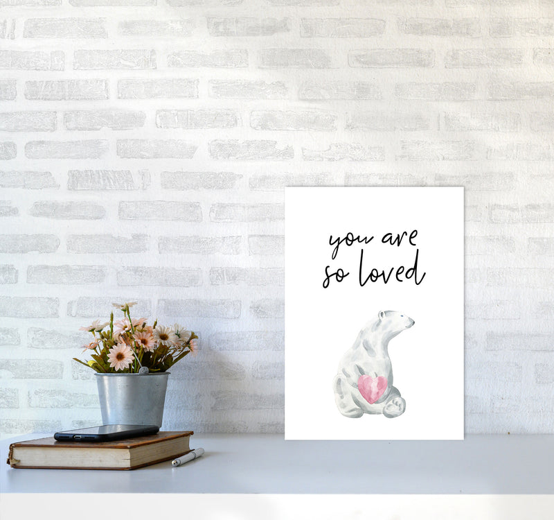 Polar Bear You Are So Loved Framed Nursey Wall Art Print A3 Black Frame