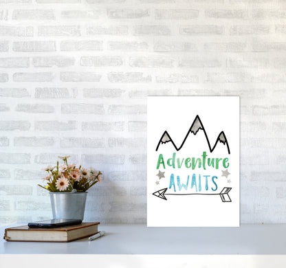 Adventure Awaits Watercolour Modern Print A3 Black Frame