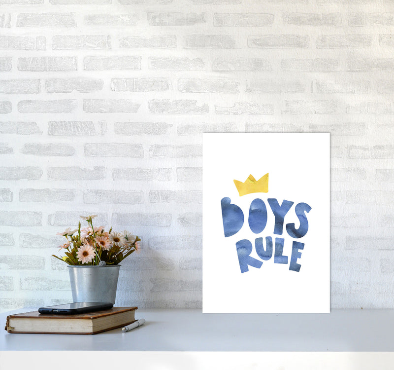 Boys Rule Watercolour Framed Nursey Wall Art Print A3 Black Frame