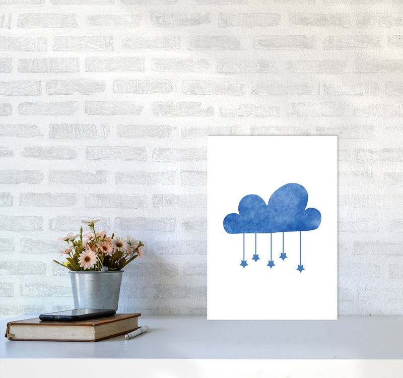 Blue Cloud Watercolour Modern Print A3 Black Frame
