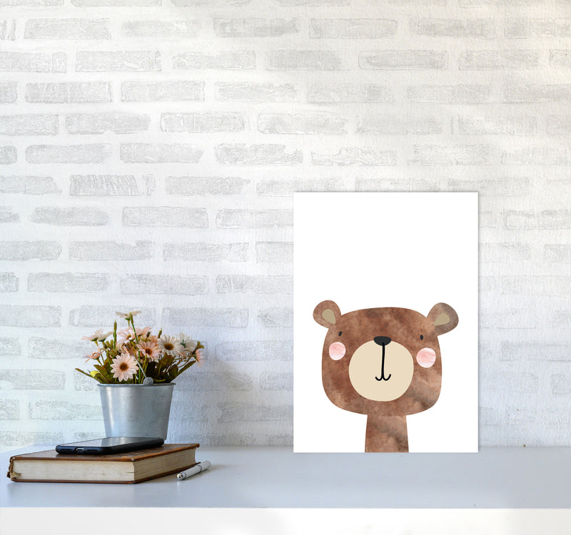 Scandi Brown Bear Watercolour Framed Nursey Wall Art Print A3 Black Frame
