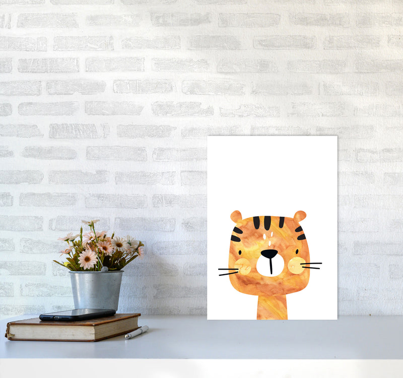 Scandi Tiger Watercolour Framed Nursey Wall Art Print A3 Black Frame