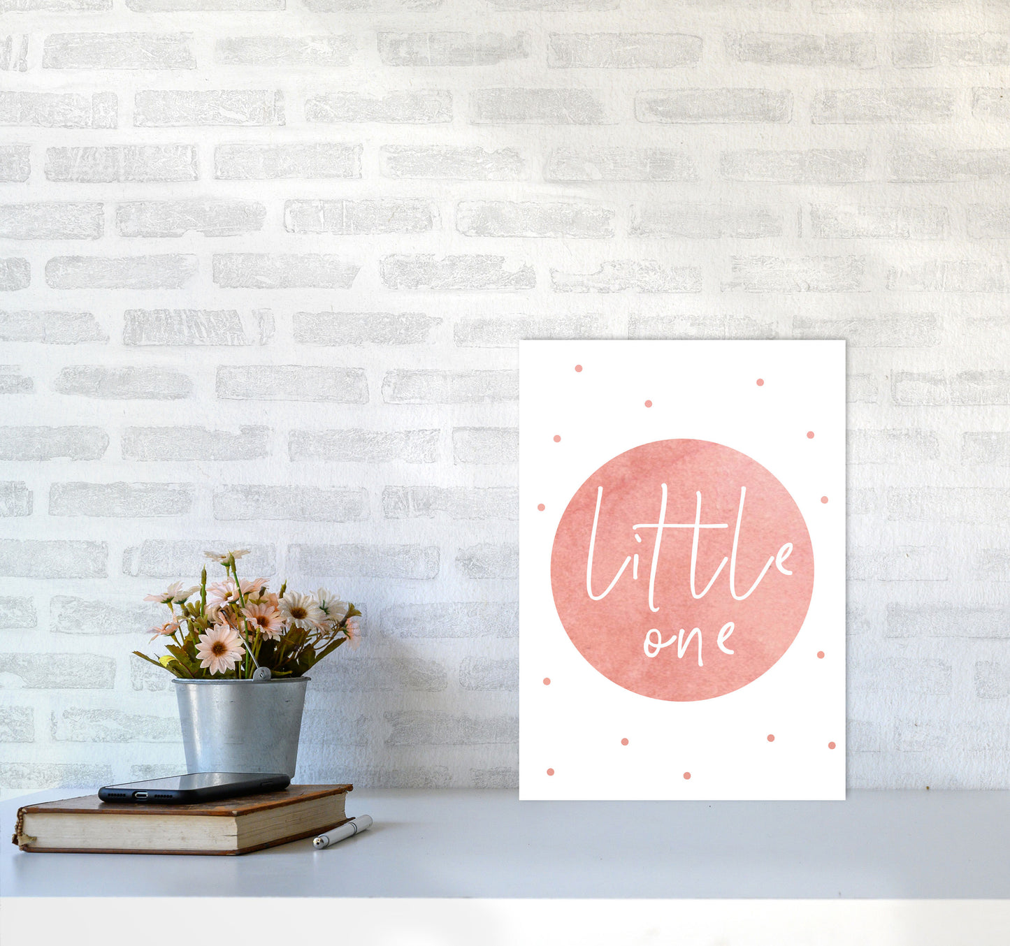 Little One Peach Watercolour Modern Print A3 Black Frame
