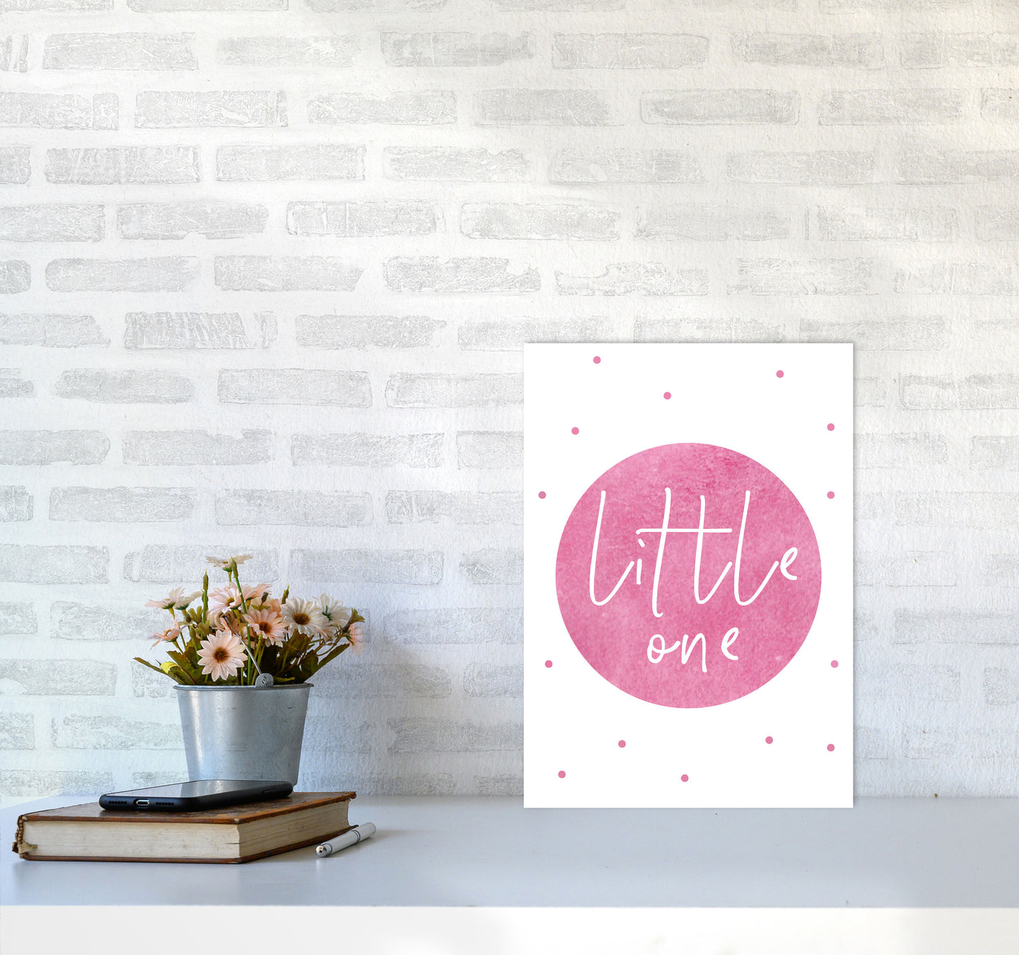 Little One Pink Watercolour Modern Print A3 Black Frame