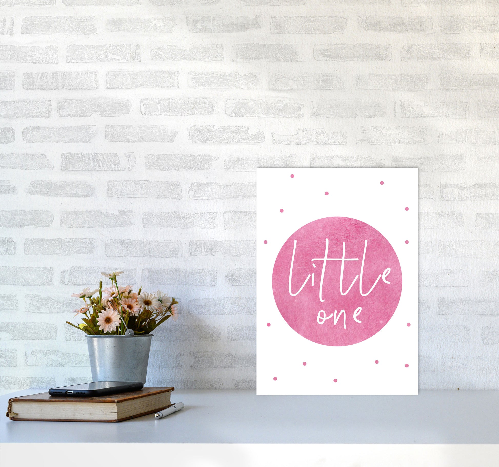 Little One Pink Watercolour Modern Print A3 Black Frame
