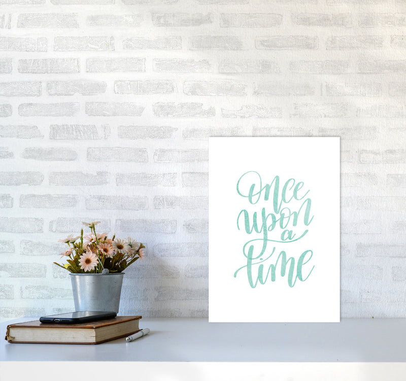 Once Upon A Time Mint Watercolour Framed Typography Wall Art Print A3 Black Frame