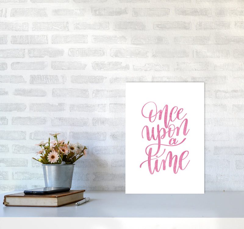Once Upon A Time Pink Watercolour Framed Typography Wall Art Print A3 Black Frame