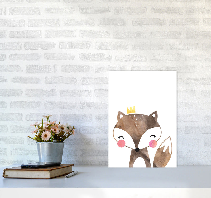 Scandi Brown Fox Watercolour Framed Nursey Wall Art Print A3 Black Frame