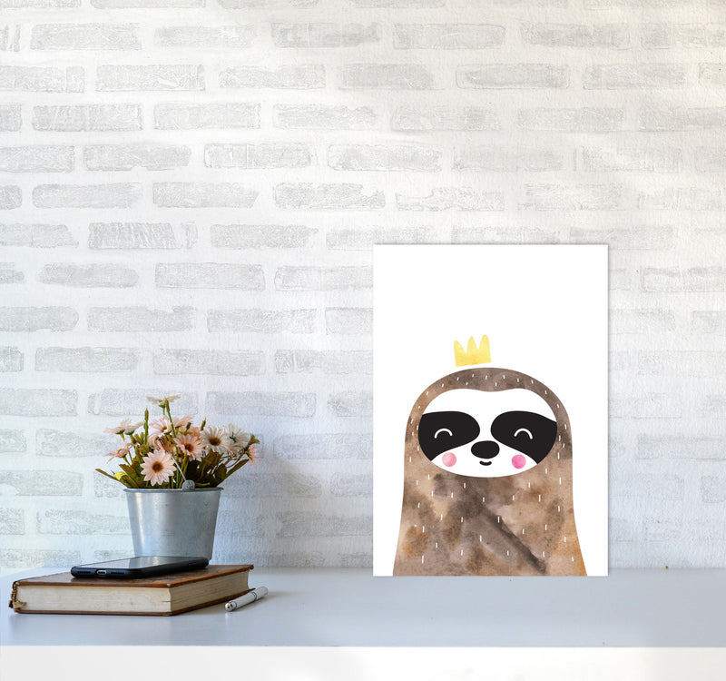 Scandi Brown Sloth Watercolour Framed Nursey Wall Art Print A3 Black Frame