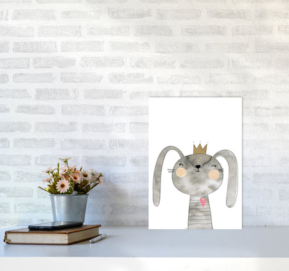 Scandi Grey Bunny Watercolour Framed Nursey Wall Art Print A3 Black Frame