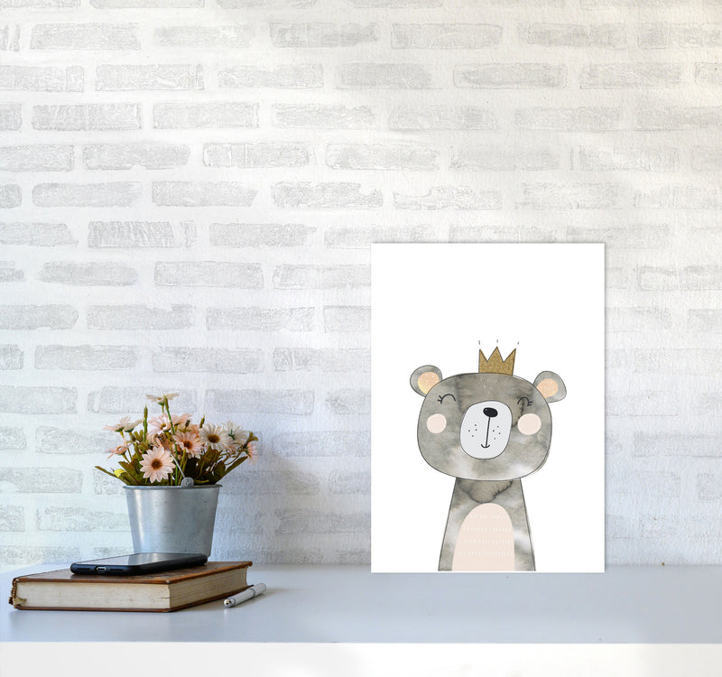 Scandi Grey Bear Watercolour Framed Nursey Wall Art Print A3 Black Frame