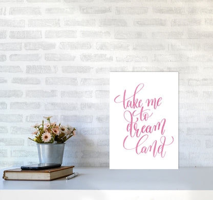 Take Me To Dreamland Pink Watercolour Modern Print A3 Black Frame