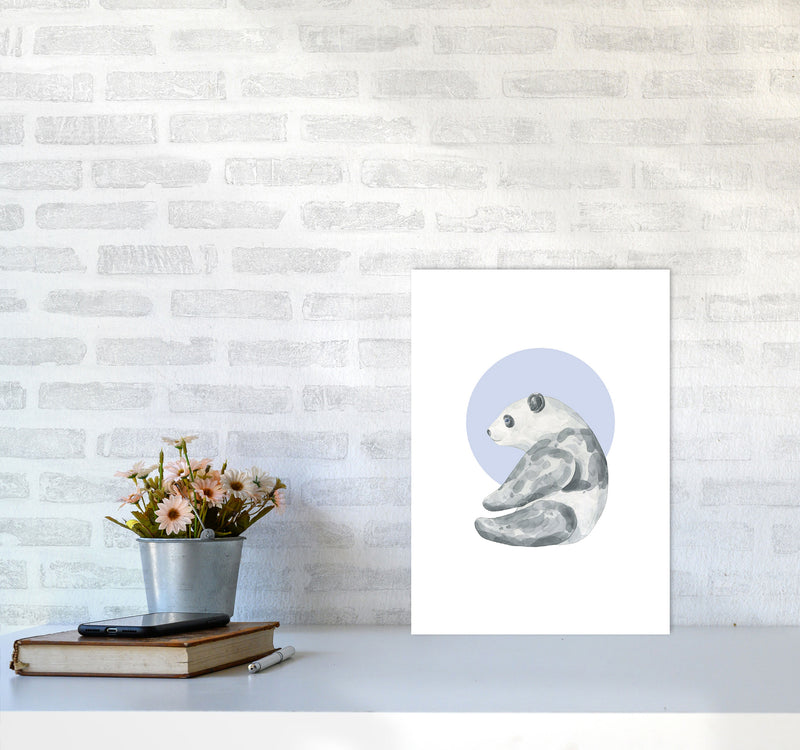 Watercolour Panda With Blue Circle Modern Print, Animal Art Print A3 Black Frame