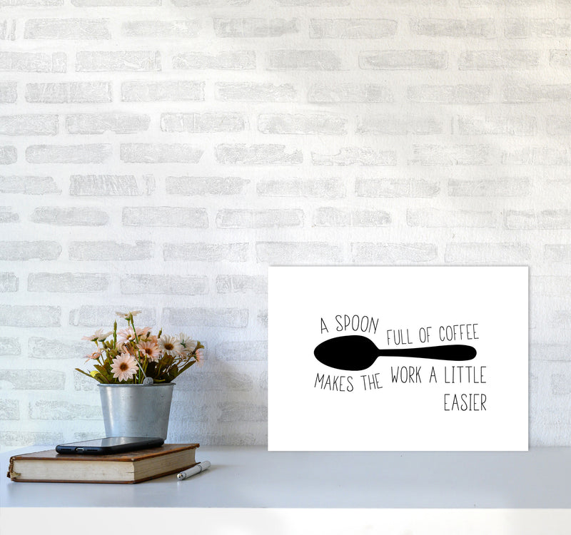 A Spoon Full Of Coffee Modern Print, Framed Kitchen Wall Art A3 Black Frame