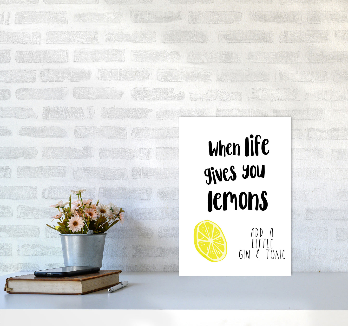 Humorous Gin Sayings Multi Set Kitchen Typography Wall Art A3 Black Frame