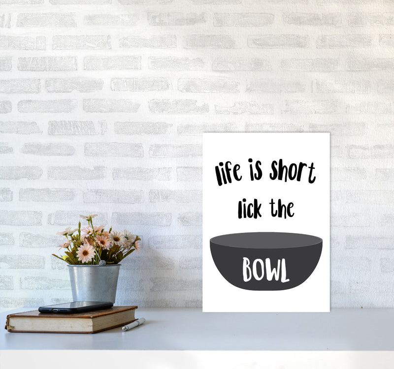 Lick The Bowl Modern Print, Framed Kitchen Wall Art A3 Black Frame