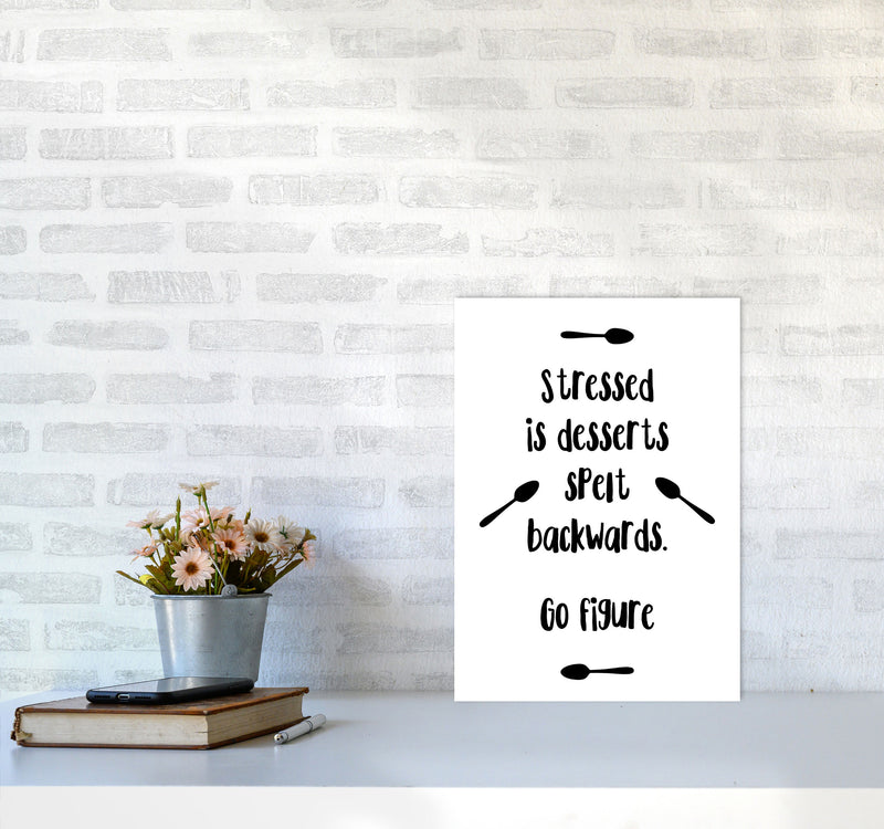Stressed Is Desserts Spelled Backwards Modern Print, Framed Kitchen Wall Art A3 Black Frame