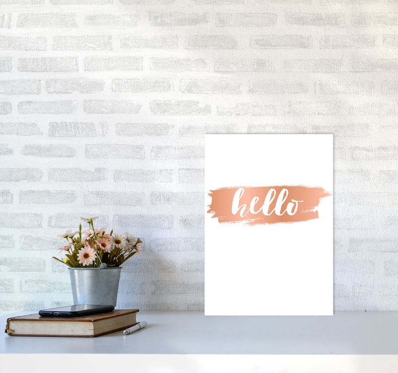 Hello Rose Gold Framed Typography Wall Art Print A3 Black Frame