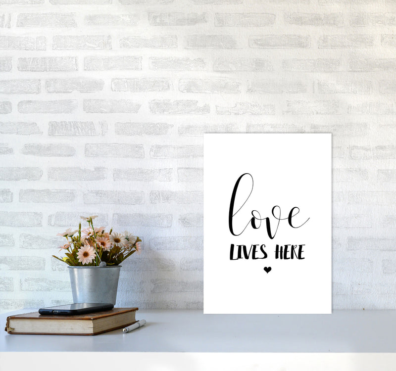 Love Lives Here Framed Typography Wall Art Print A3 Black Frame