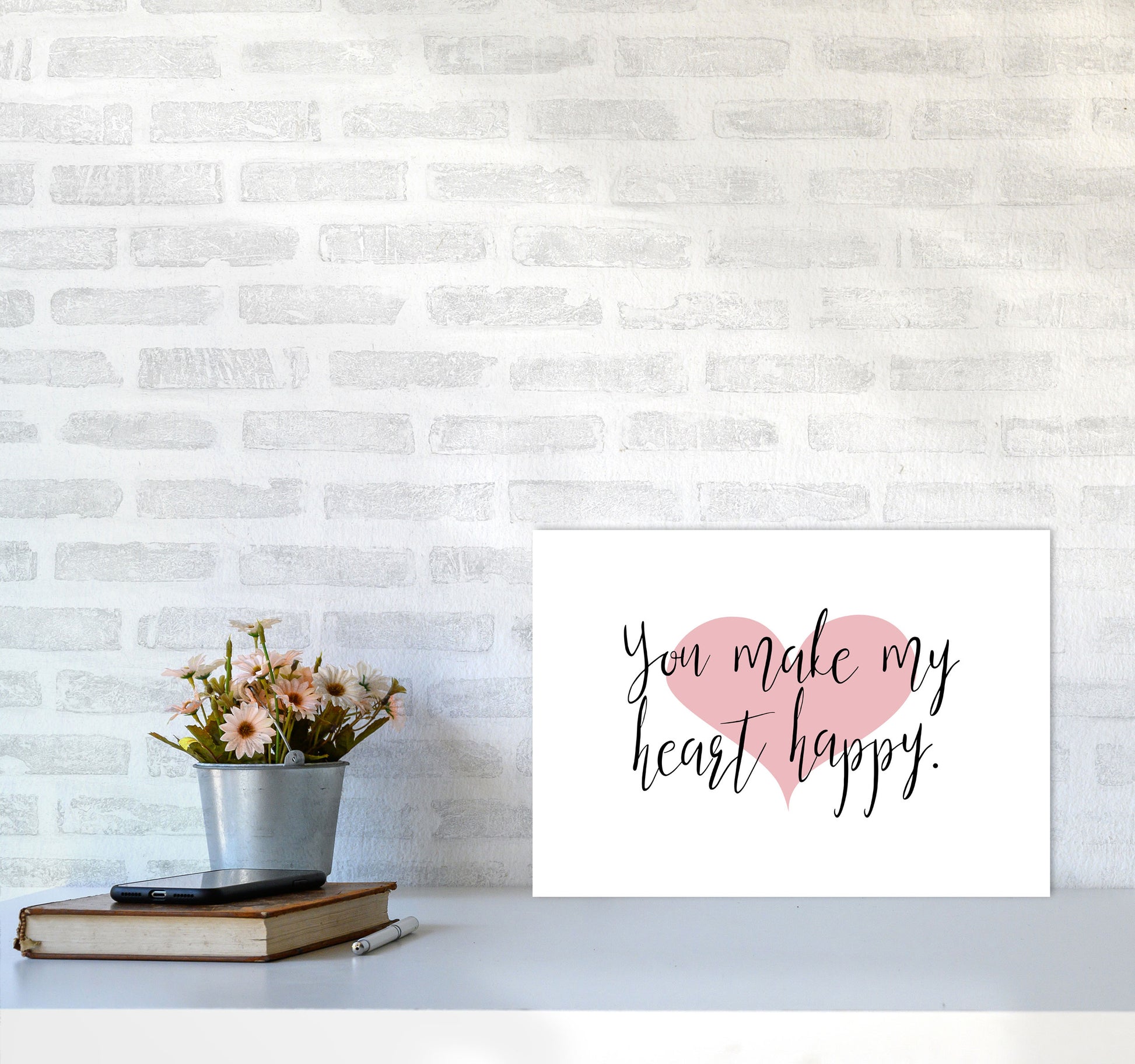 You Make My Heart Happy Modern Print A3 Black Frame