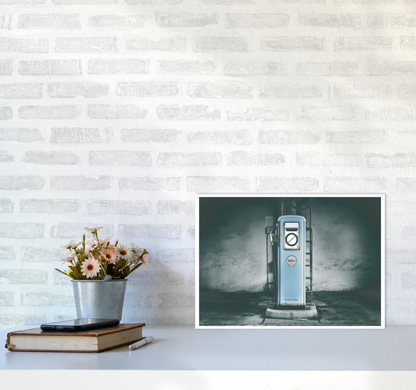 Little Blue Gas Pump Modern Print A3 Black Frame