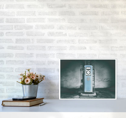 Little Blue Gas Pump Modern Print A3 Black Frame