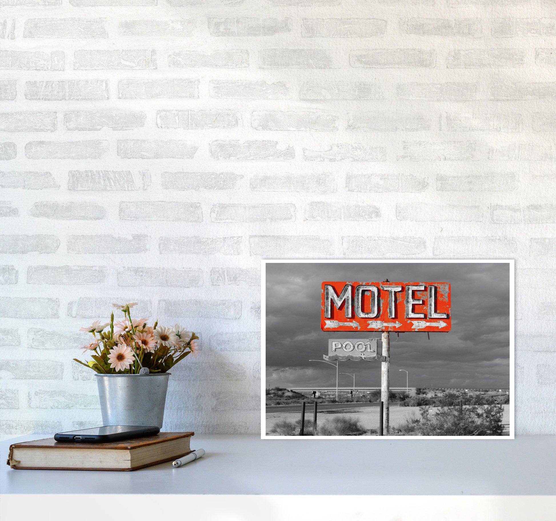 Red Motel Sign Modern Print A3 Black Frame