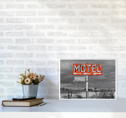 Red Motel Sign Modern Print A3 Black Frame