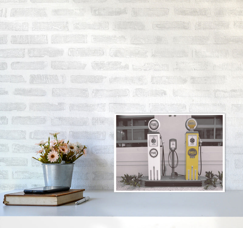 Vintage Shell Yellow Gas Pump Modern Print A3 Black Frame