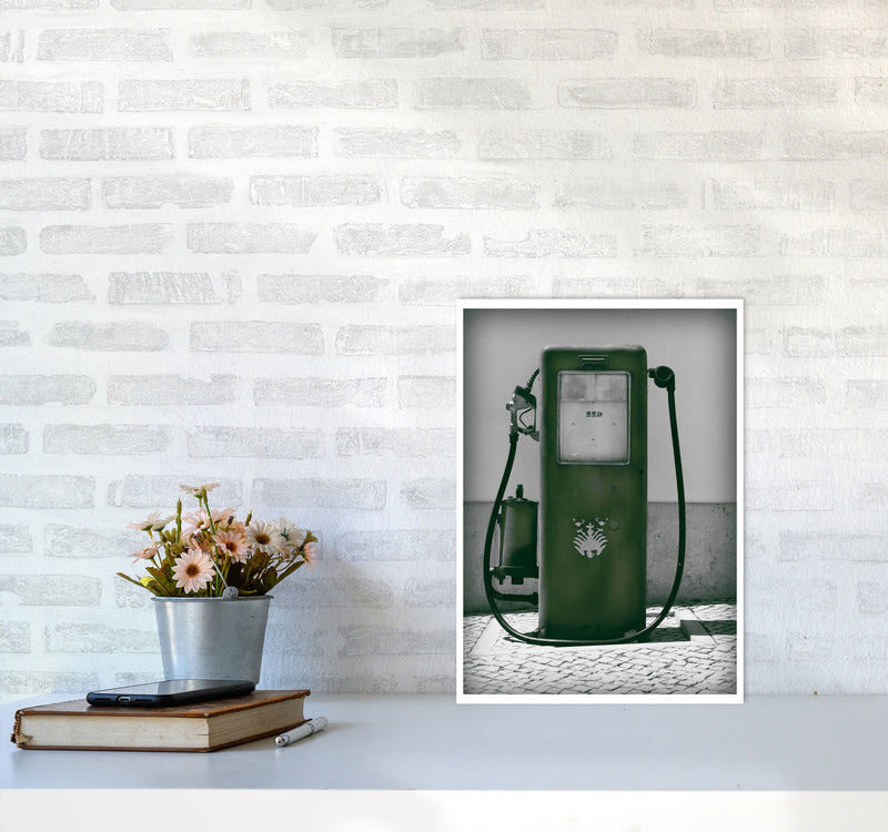 Vintage Green Gas Pump Modern Print A3 Black Frame