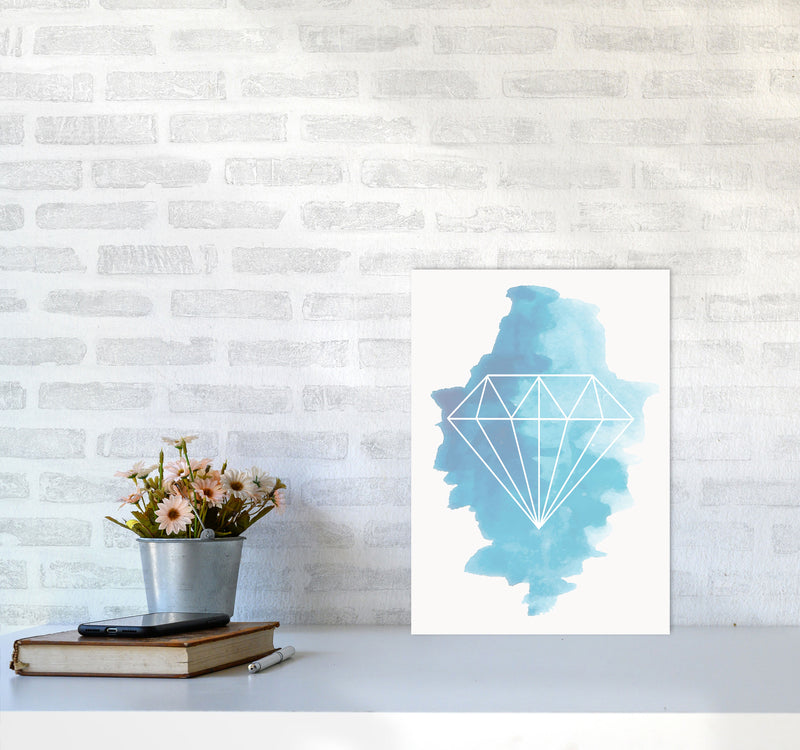Geo Diamond Blue Watercolour Modern Print A3 Black Frame