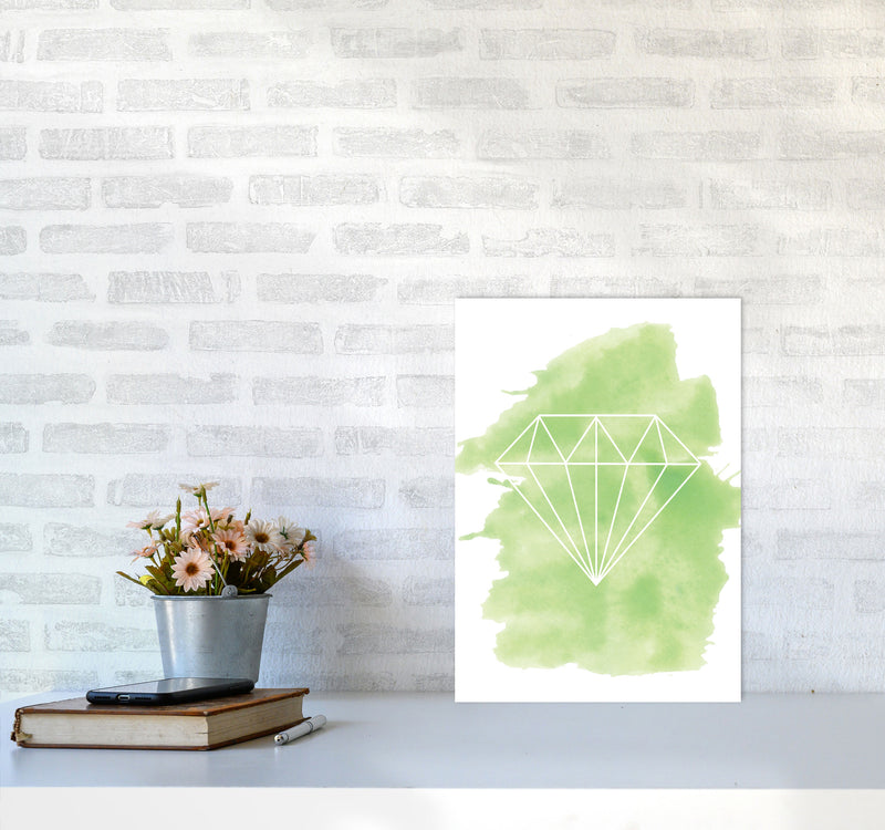 Geo Diamond Green Watercolour Modern Print A3 Black Frame