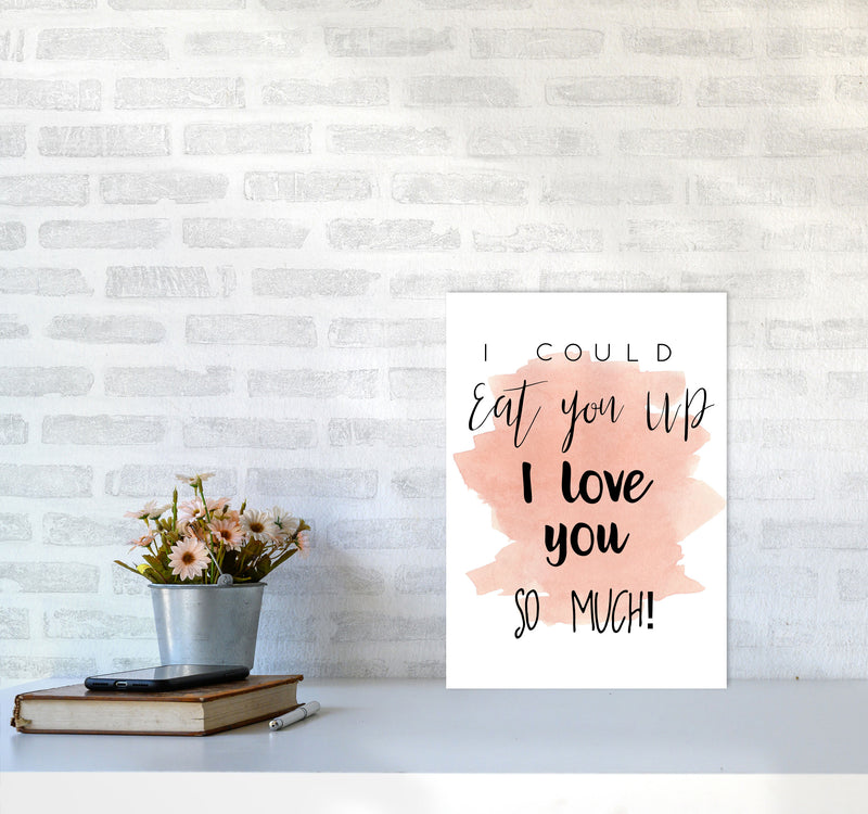 Eat You Up Peach Watercolour Modern Print A3 Black Frame