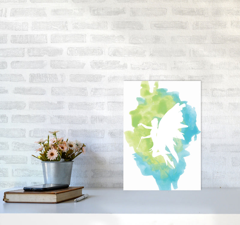 Fairy Turquoise Multi Watercolour Modern Print A3 Black Frame