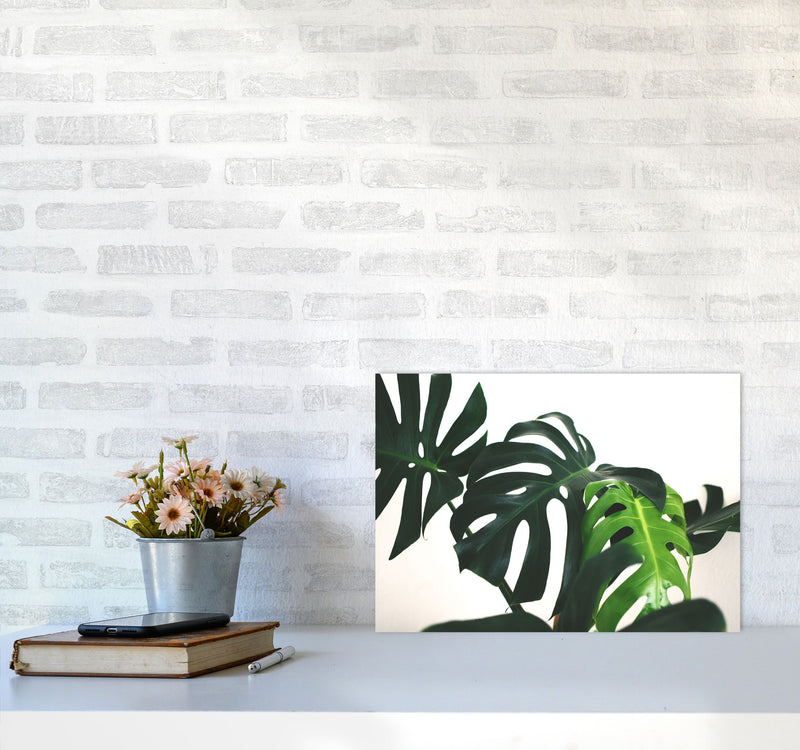 Monstera Leaf Landscape Modern Print, Framed Botanical & Nature Art Print A3 Black Frame