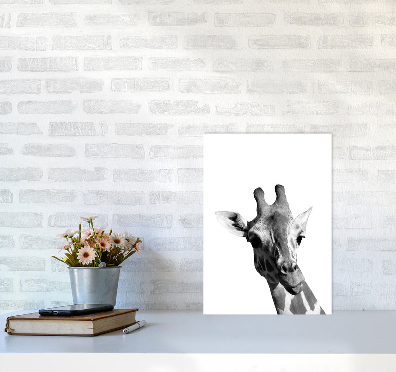 Black And White Giraffe Modern Print Animal Art Print A3 Black Frame