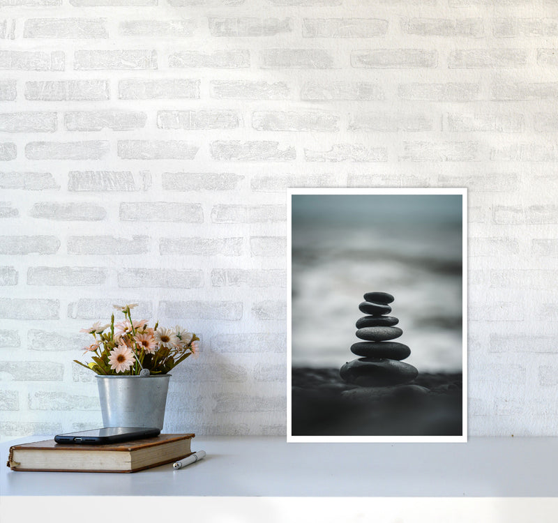 Black Pebble Stack Modern Print, Framed Botanical & Nature Art Print A3 Black Frame